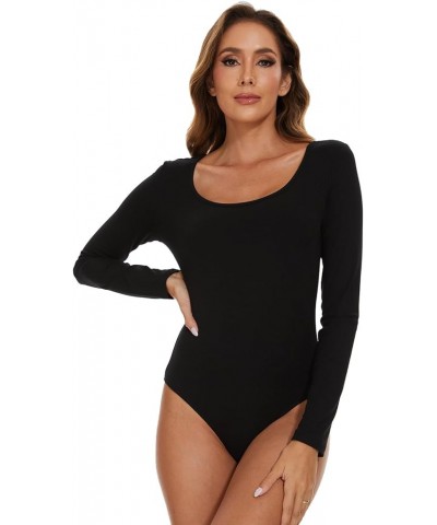 Bodysuit for Women Long Sleeve Tops Scoop Neck Basic T Shirt Tops Body Suit Jumpsuit Women Clothing Black-black $12.00 Lingerie