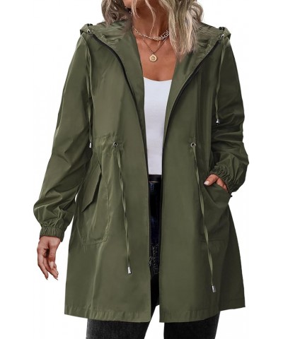 Women's Rain Jacket Plus Size Long Raincoat Lightweight Hooded Windbreaker Waterproof Jackets with Pockets Army Green $26.51 ...