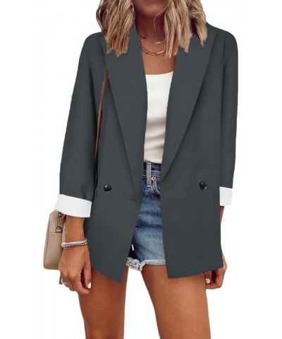 Women's Casual Blazer Open Front Tunic Tops Lapel Collar Long Sleeve Coat with Pocket Plus Size Spring Office Outwears C-dark...