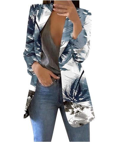 Women's 2023 Summer Fashion Temperament Lightweight Printed Contrast Color Long Sleeve Lapel Coat Blazer Jackets 02-navy $13....