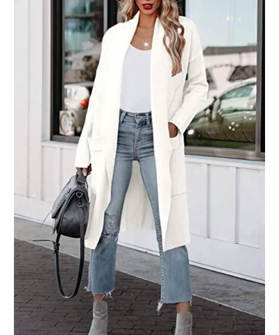 Autumn and Winter Casual Loose Solid Color Long Sleeve Cardigan Pocket Woolen Coat top Women White X-Large $17.09 Coats