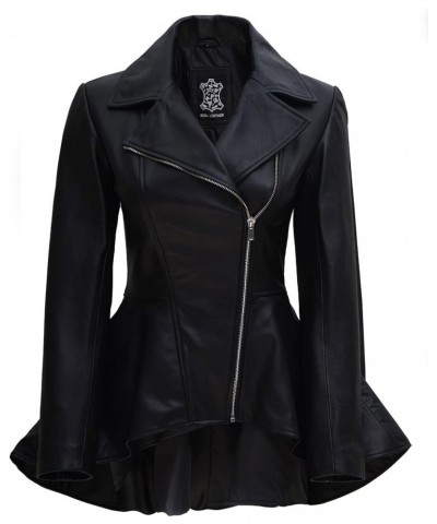Long Leather Jacket Women - Real Lambskin Leather Motorcycle Jacket & Coats For Women Clarissa Peplum Black Leather Jacket Wo...