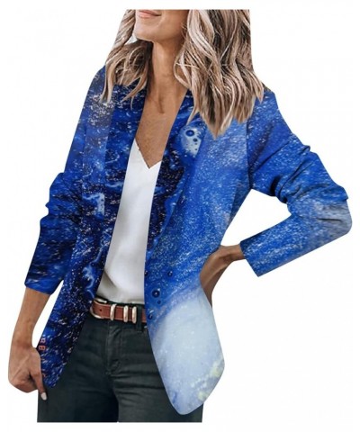 Womens Casual Blazers Printed Open Front Long Sleeve Work Office Jackets Blazer 04-dark Blue $18.72 Blazers