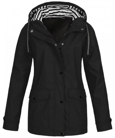 Womens Raincoat with Hood Long Hooded Windbreaker Rain Jacket Waterproof Lightweight Outdoor Travel Ski Trench Coats 02-black...